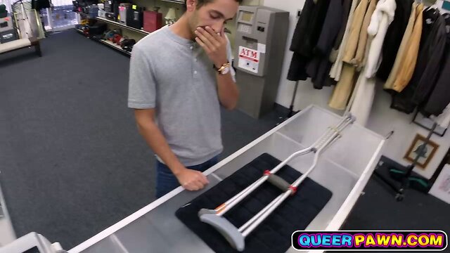 Desperate guy agrees to get fucked in pawn shop