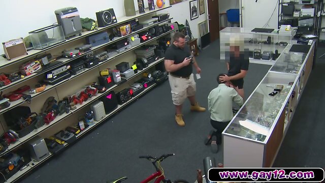 Two gays fuck a geek to afraid to say no in pawn shop