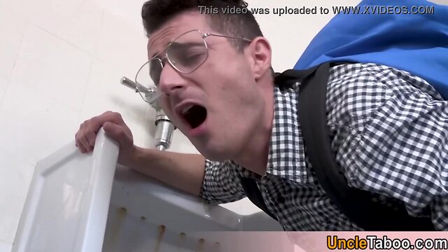 Geeky teen loses anal virginity in public toilet