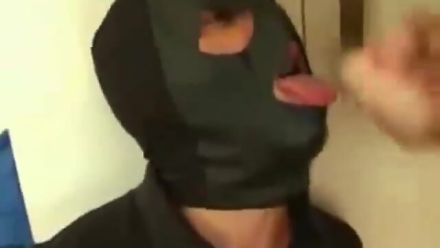 Stud mouthfucking his masked sub